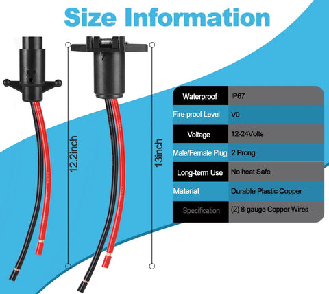 Waterproof Trolling Motor Plug And Receptacle Kit 12V 24V 48V 8 Gauge 2 Wire Quick Connect For Minn Kota Boats with size details