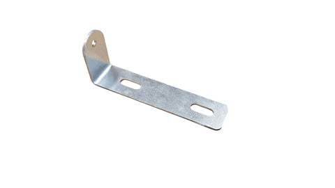 Beefy Galvanized Steel Roller Bracket For One Quarter Inch Round Axle Support with slotted mounting holes, side angle view.