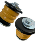 Heavy Duty Badass Body And Cab Mount Bushing Kit For 2002 To 2005 Ford Explorer and Mercury Mountaineer showing yellow rubber cushions.