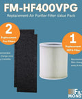 Replacement HEPA Filter Value Pack For Hunter HP400 Air Purifier Includes 2 Pre Filters And 1 H13 Filter With Coconut Carbon Pre Filter
