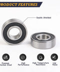 6202RS Deep Groove Ball Bearings 15x35x11mm pre-lubricated with double rubber seals, high performance features displayed