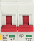 Front view of WiFi Enabled 220V 2 Pole Circuit Breaker For Home Use, 100A, Flame Retardant PA66 Shell, Tuya App Remote Control.