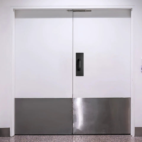 12 Inch Stainless Steel Push Pull Door Handle Set With Black Finish Including Mounting Screws built on double door