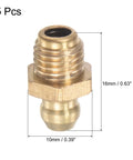 Brass Straight Grease Fittings Set, 5/16-24 UNF Thread, 10mm Width, Hydraulic Lubrication Fittings, Five Pack for Machinery and Vehicles, Rust Resistant, Oil Spill Proof, Easy Lubrication Accessory for DIY Projects; brass fitting shown with 10mm width