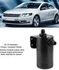 Yukofe Universal Air Oil Separator Catch Can in black stainless steel for car engine modification, preventing oil buildup.