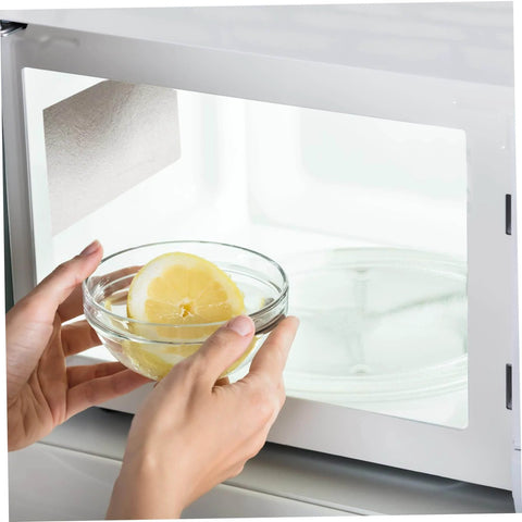 10 Piece Microwave Waveguide Covers Set 5.9 By 4.7 Inches Each Mica Sheet installed in microwave with a bowl of lemon slices
