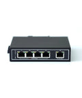 Unmanaged 5-Port PoE Industrial Ethernet Switch with 4 PoE ports, 10/100Mbps, front view showing ports, IP30 rugged housing.