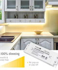 45-Watt Universal Dimmable 12V DC LED Driver in a kitchen setup, flicker-free dimming for LED strips 840450.
