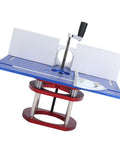 Top Shelf Aluminum Router Lift Base Height Adjustable Manual Woodworking Table Slick Mounting with stainless steel brackets in blue.