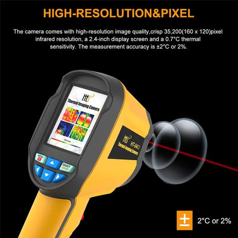Portable Handheld Infrared Thermal Imager With Laser Pointer, 160 By 120 IR Resolution, 2.8 Inch Screen, side view with display