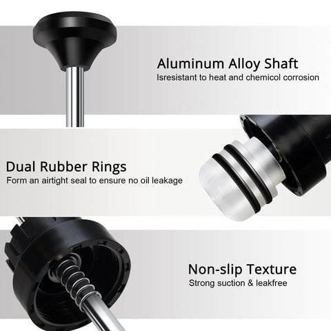 Close-up of Pro DIY Ready 200cc Manual Fluid Extractor aluminum shaft, rubber rings, and non-slip texture