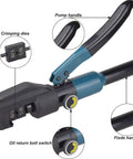 Pro Grade Hydraulic Crimper Tool For 1/8 Inch Stainless Steel Cable Railing Fittings With Custom Dies, close-up view