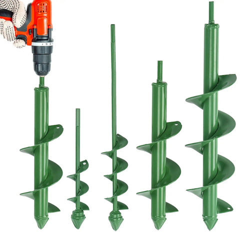 Fast Planting Auger Drill Bit Set for Garden 4 Pack Spiral Bits for Three Eighth Inch Hex Drive Bulb Hole Digger on drill