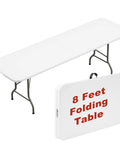 Heavy Duty Eight Foot Folding Table Fold In Half Utility Table For Indoor Outdoor Use with steel legs and poly top