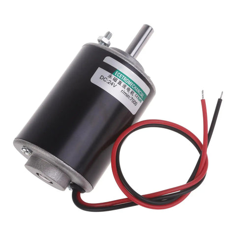 Industrial Grade 30W High Speed Permanent Magnet Motor With Reversible CWCCW Gear For Diy Candy Floss Machines And Small Cutting Tables. Close-up view of the motor with red and black wires.