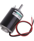 Rock Solid Permanent Magnet DC Motor 12 24 Volt 30 Watt Ultra Compact Reversible Drive with wires on a white background.