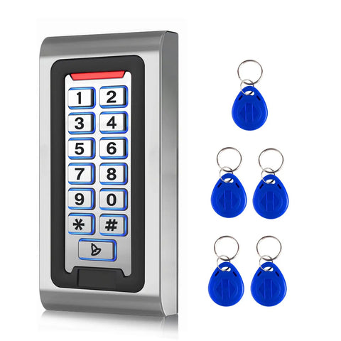 Standalone Door Access Control System With Backlit Password Keypad And Includes Five Proximity Key Fobs Supports 2000 Users Card Reader Weatherproof Zinc Alloy Case For Garage Door And Gate Opener