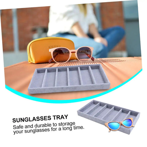 Straight Up Neat And Quick To Organize With This Six Grid Sunglasses Tray, grey fabric, perfect for eyewear storage.