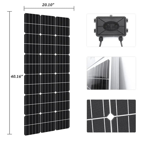 Zero Sweat 200W Hybrid Off Grid Power Rig Featuring 100W Vertical Axis Wind Turbine Combined With Premium Monocrystalline Solar Panel showing dimensions.