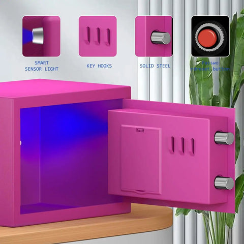 Pink Safe Box With Sensor Light And Electronic Digital Keypad Durable Steel Construction Hidden Small Safe For Office Home Hotel Use Great For Home Office Or Hotel Lobbies Discreet Design And Compact Yet Roomy Interior