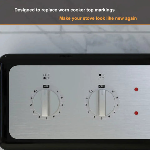 Six Burner Stove Dial Sticker Set For Knobs And Controls, Heat Resistant Self Adhesive Clear Vinyl Labels On Silver Cooktop
