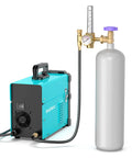 Gas regulator with flow meter for welding, Bestarc blue unit connected to Argon/CO2 cylinder
