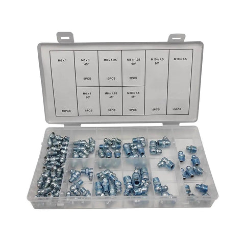 115 Piece Grease Nipple Fittings Set With Straight 90 Degree And 45 Degree Angles In M6 M8 M10 Threads For Grease Guns Machinery