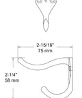 Technical drawing of Built Tough Heavy Duty Coat And Hat Wall Hooks Double Mount Hangers Matte Nickel Finish 35 Lb Capacity