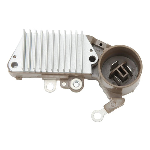 Solid As A Rock Alternator Rebuild Kit For Pickup Trucks With 2.4L Inline Four Engine 1985 Through 1991 Grease Monkey Approved Voltage Regulator set in silver aluminum with connection ports.