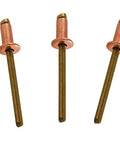 Top Shelf Copper Pop Rivets With Brass Mandrels Open End Dome Head Blind Rivets for sheet metal, featuring five 1/8 inch rivets.
