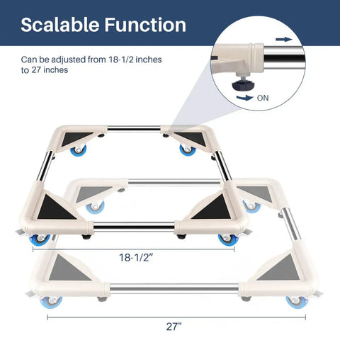 Adjustable Mini Fridge Stand With Mobile Rollers, Four Locking Wheels, Heavy Duty Workhorse Washing Machine Base, Off White