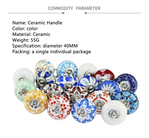 Vintage Ceramic Cabinet Knobs And Hand Painted Drawer Pulls With Sturdy Iron Mounts showcasing colorful designs, 40mm diameter.