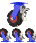 Four Pack Heavy Duty Swivel Casters With Locking Brakes And Solid Rubber Wheels Featuring Dual Ball Bearings for smooth operation.