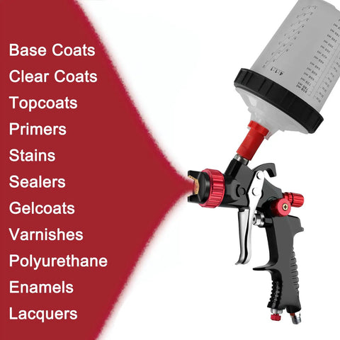 Save Yourself Some Grief With These Disposable Hvlp Paint Sprayer Mixing Cups Kit Including Ten Measured Liners being used with spray gun.