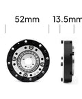 Small Hollow Shaft Servo Motor Speed Reducer 52mm Gearbox With Strain Wave Harmonic Drive 50 To 1 Reduction, front and side view.