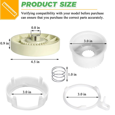 Washer pulley clutch kit components by Techecook for Whirlpool/Kenmore Maytag washers; gears and spring.