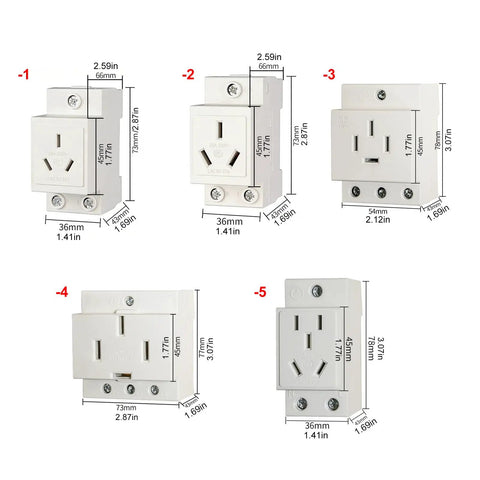 No Sweat Setup Din Rail Power Socket Featuring Copper Terminals And Flame Resistant Abs Casing For Steady Juice Flow In Home Shops Or Busy Worksite Renovations Daily, multiple views and dimensions shown.