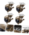 Built Tough Four Piece Vintage Brass Plate Casters With Smooth Rolling Heavy Duty Wheels designed for heavy loads, featuring sturdy brass and black wheels.