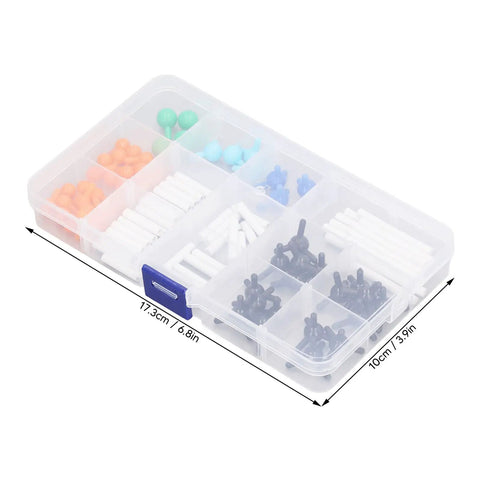 Molecular Model Kit For Chem Class in a plastic case with colorful atoms and connectors, 17.3cm x 10cm, for students and teachers.