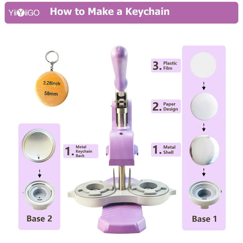58Mm Button Maker Kit For Keychains, Pro Grade 50 Sets, machine and parts overview with metal, plastic, and paper components