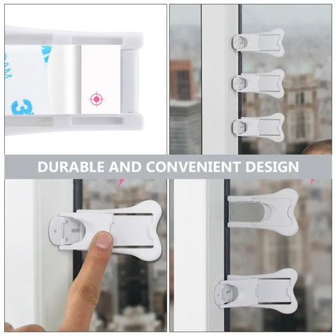 6 Pack Childproof Cabinet Locks For Home Use Easy Install Sliding Window Safety Latches on white frame