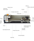Jaryannix 8 X 24 Inch Metal Lathe Benchtop Machine With Variable Speed Up To 2500 Rpm For Precision Woodworking And Metalworking Projects Featuring Brushless Motor And Digital Display showing controls and features.