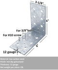 Serious Grade Six Inch Galvanized L Brackets Pack, Heavy Duty Steel Corner Braces For Wood Projects, showing dimensions and hole placements.