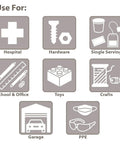 Tilt View Plastic Storage Cabinet With Two Tilt Out Bins For Home Office And Workshop usage icons for various items
