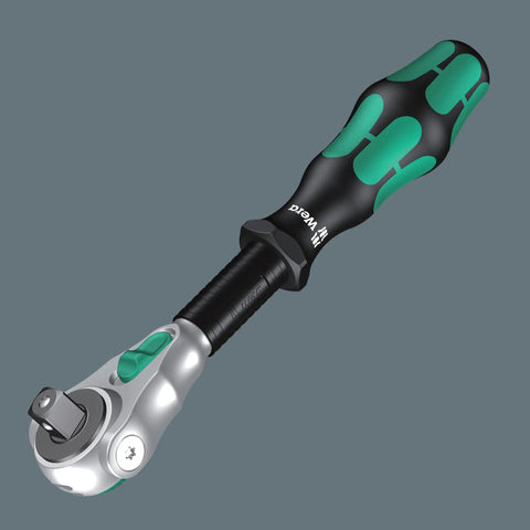 Nut Driver Set With Quarter Inch Zyklop Speed Ratchet Head, Pivoting Design, Five Locking Positions, Ball-Stop Groove, Knurled Grip