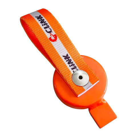 Orange surge brake lockout key with strap and magnet; fits UFP-type surge brakes on boat trailers.