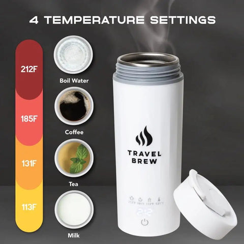 Portable Travel Electric Kettle With Tea Infuser, Mini 4 Temperature Settings, Auto Shut Off, White, 500ml capacity