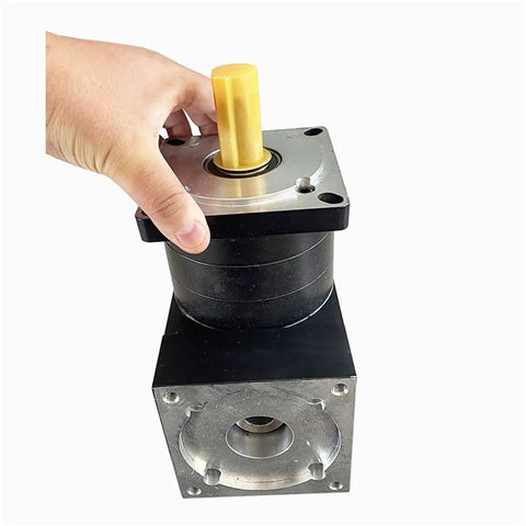 Heavy Duty Right Angle Planetary Gearbox For Nema 42 Stepper Motor 110mm Flange shown from the front with a hand on it.