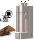 A5 Cordless Electric Burr Coffee Grinder With Zero Trouble Rechargeable Battery And 53Mm Stainless Steel Conical Burrs For Silky Smooth Grinds In Sharp Champagne Gold Shine with ground coffee.