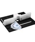 Premium Aluminum Router Table Insert Base Plate For Precision Woodworking Projects With Dead Easy Mounting Hardware And Top Shelf Metal Router System Kit In Matte Black showing measurement features and sturdy design.
